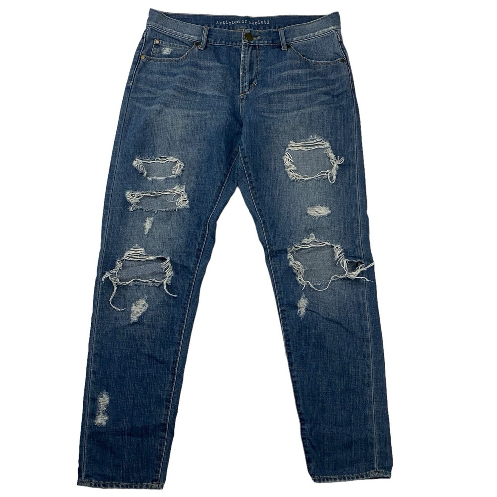 Articles Of Society Distressed Janis Boyfriend Fit Denim Blue Jeans 27 Med Wash